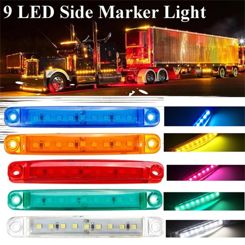 

12-24V Truck Side Warning Light 9LED Muticolor Waterproof Car Width Lamp Trailer Bus Van Signal Marker Bulb Lighting Accessories