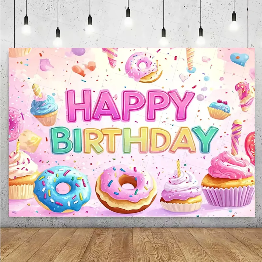 لافتة خلفية على شكل دونات حلوة لتزيين حفلات أعياد الميلاد والآيس كريم والحلوى وخلفية للتصوير الفوتوغرافي لمستلزمات استحمام الطفل
