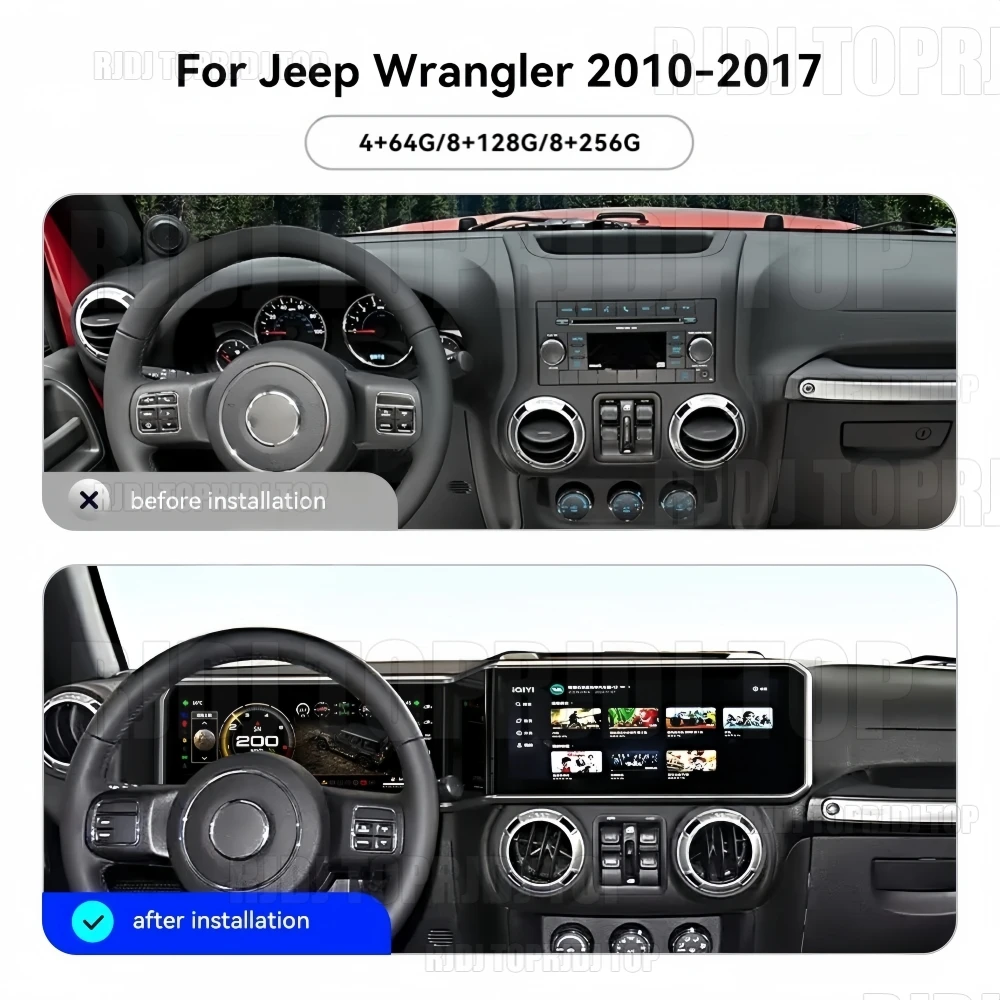 Dual 12.3 Inch In-Dash Touch Screen Car Radio GPS Navi Stereo Multimedia Player CarPlay Android Auto For Jeep Wrangler 2010-2017