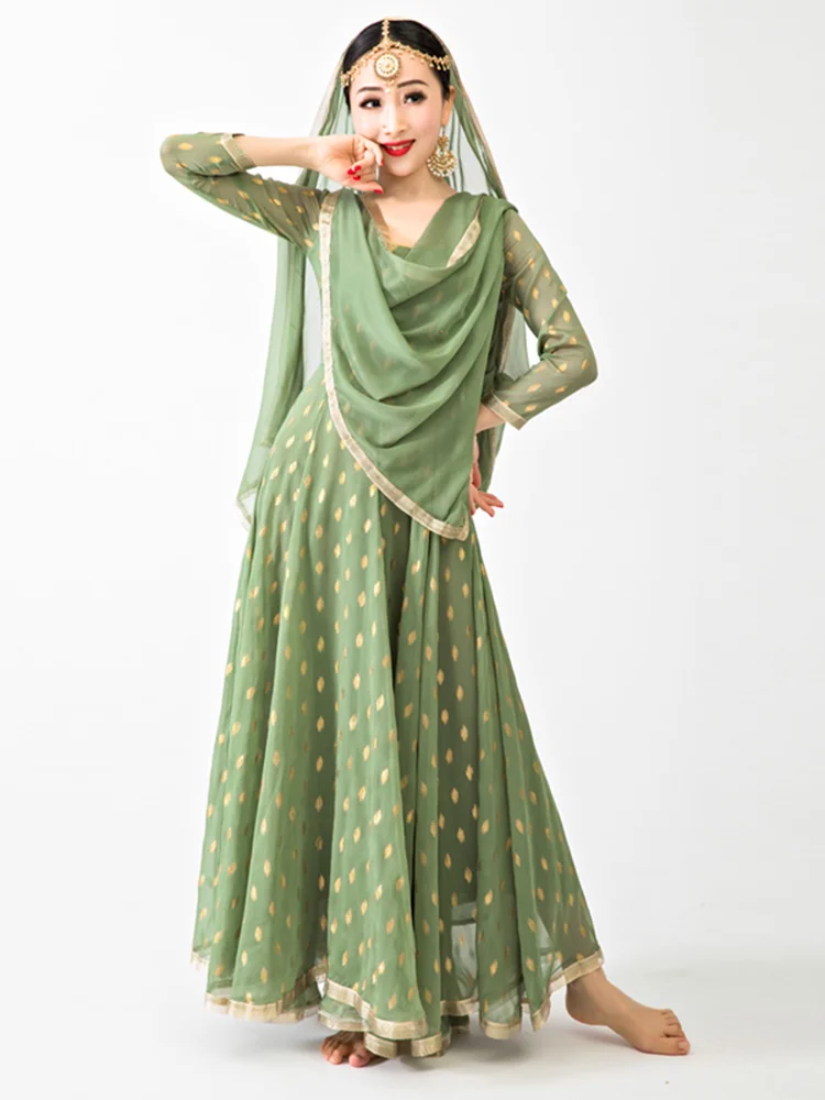 

Indian Traditional Bollywood Dance Stage Performance Costume Women Embroidery Anna Saree Green Dress Festival Clothing DQL12129