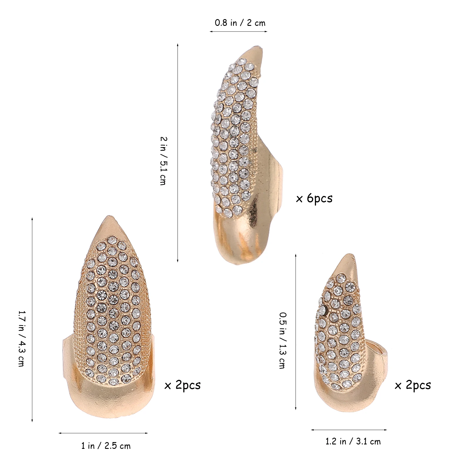 10 pezzi di anelli in metallo per unghie, artigli per dita di Halloween, anelli con strass, manicure, lega con punta delle dita