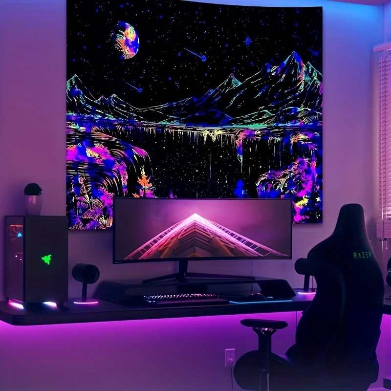 Neon Landscape Tapestry - Unique Artistic Design for Home Decor - Adds Magic and Wonder and Beauty to Any Room