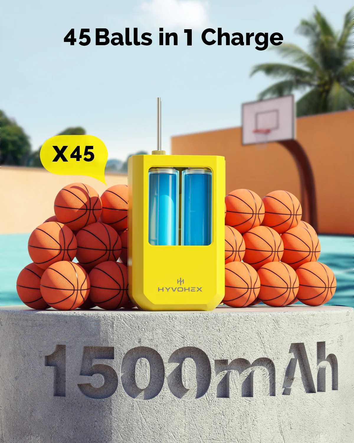 HYVOHEX P100 Portable Electric Ball Pump Digital LED Display Preset Pressure Air Pump for Balls Basketball Pump with Ball Needle
