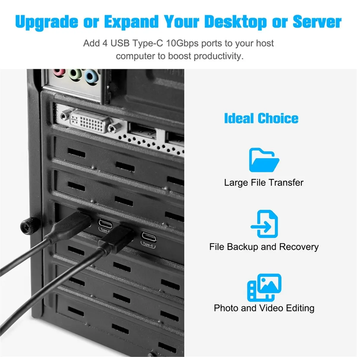 HOUSEHOLD*GOOD PCIe X4 to 4-Port USB-C Expansion Card 10Gbps USB 3.2 Gen2 Adapter for Desktop PC
