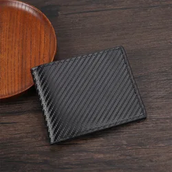 Carbon Fiber Pattern Men's Short Wallet Large Capacity Money Clip Minimalist Slim Bifold Multi Card Holder Purses With ID Window