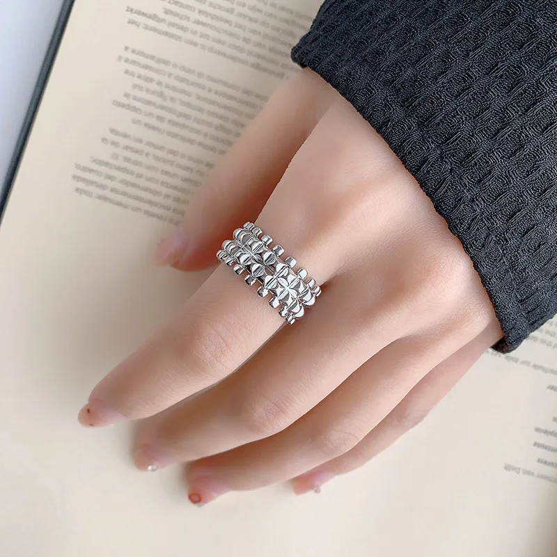 

925 Sterling Silver Luxury Jewelry Double Row Rhombus Rings For Women Wedding Engagement Accessories Jewellery Argent 925