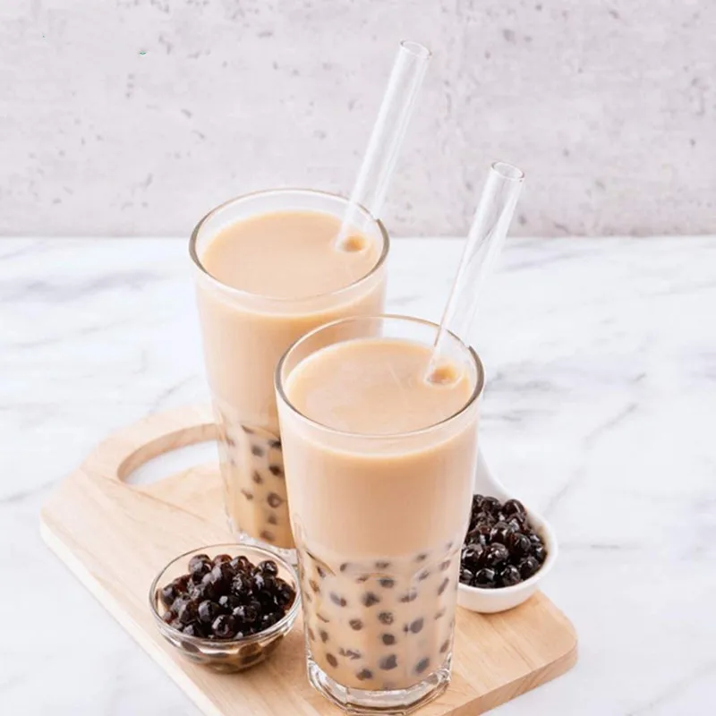 

4/8pcs Bubble Tea Straw Set Reusable Straws Transparent 12*200mm Glass Straw For Coffee Boba Cocktail Bar Drinks Accessories