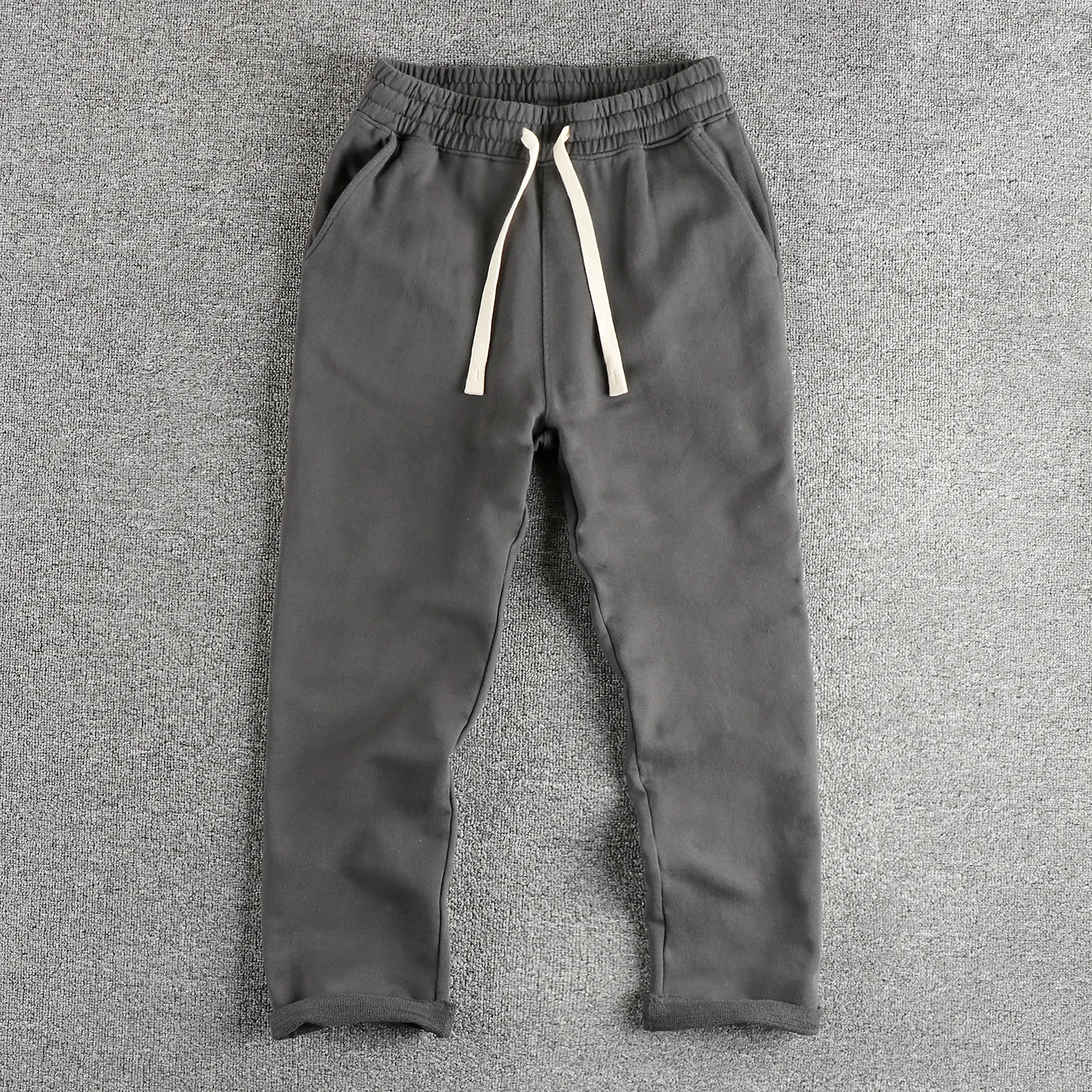 Autumn New American Retro Drawstring Knitted Logger Sweatpants Men's Simple 100% Cotton Wash Sports Casual Loose Straight Pants