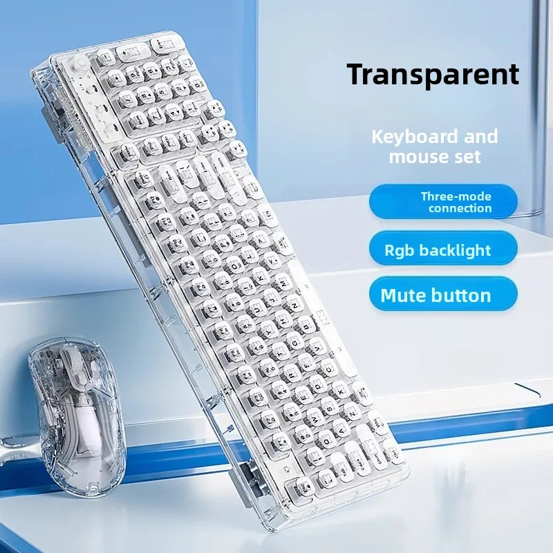 Ice Cube Transparent Wireless Bluetooth Crystal Keyboard and Mouse Set, Mechanical Computer Girl Office Mute