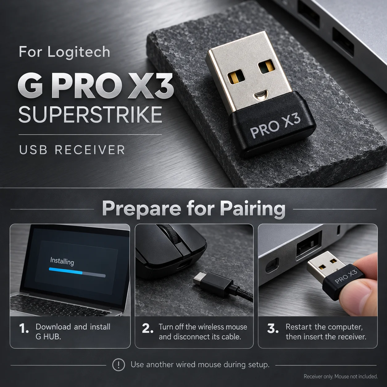 USB Receiver For Logitech G PRO X3 SUPERSTRIKE 8K 8000Hz Hyper-Polling Rate Wireless Dongle Replacement Accessories NEW 2026