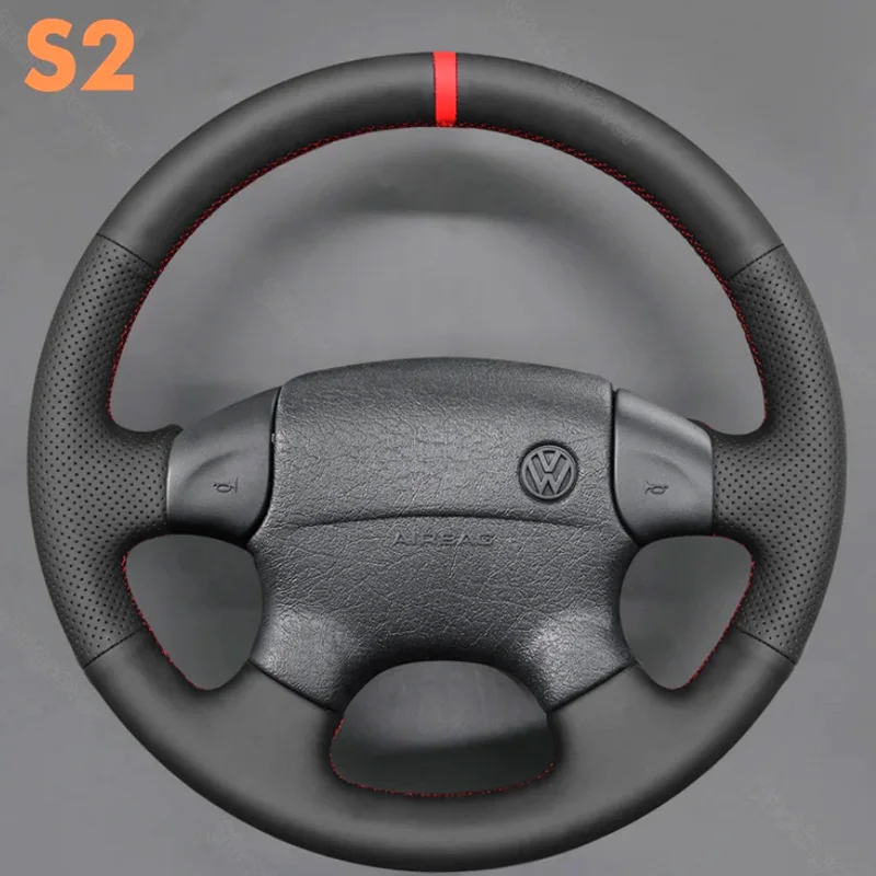 Car Steering Wheels Interior for Volkswagen VW Jetta Mk3 Golf Polo Gti 1991-1998 Hand Stitch Red Stripe Car Steering Wheel Cover
