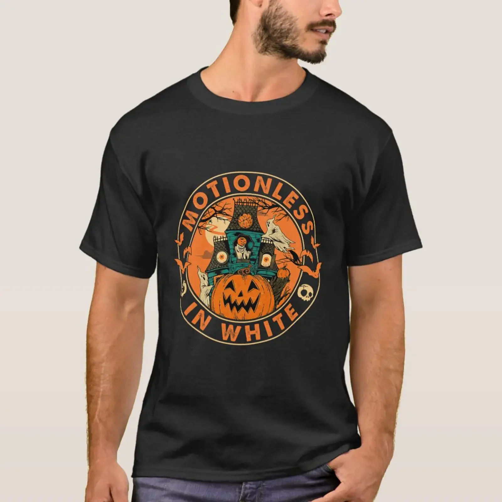 Halloween Pumpkin Scary Fun Motionlesses In White T Shirt vintage Washed Versatile Stretched Soft graphic Comfortable Slightly