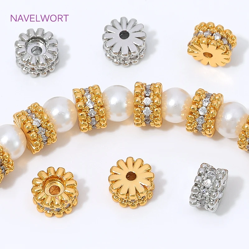 2/4/8Pcs Brass With Zircon Spacer Beads 18K Gold Plated Loose Bead,Separator For Beads,DIY Bracelet Jewelry Making Accessories