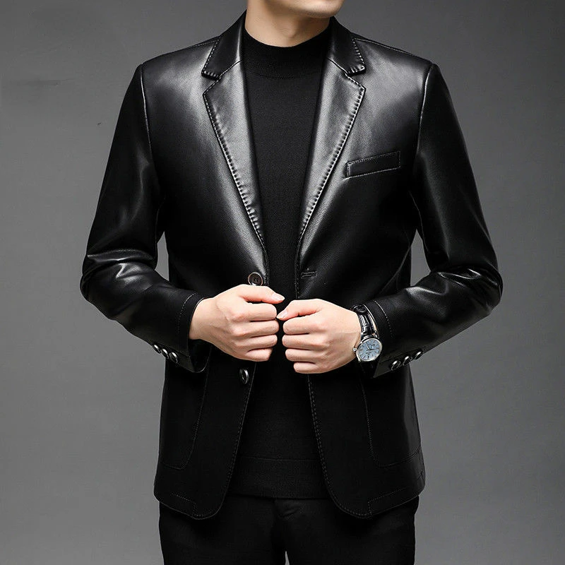 Men\'s Genuine Jackets Autumn  Business Leather   Blazers New Style Slim Thin Trend Zipper   G139