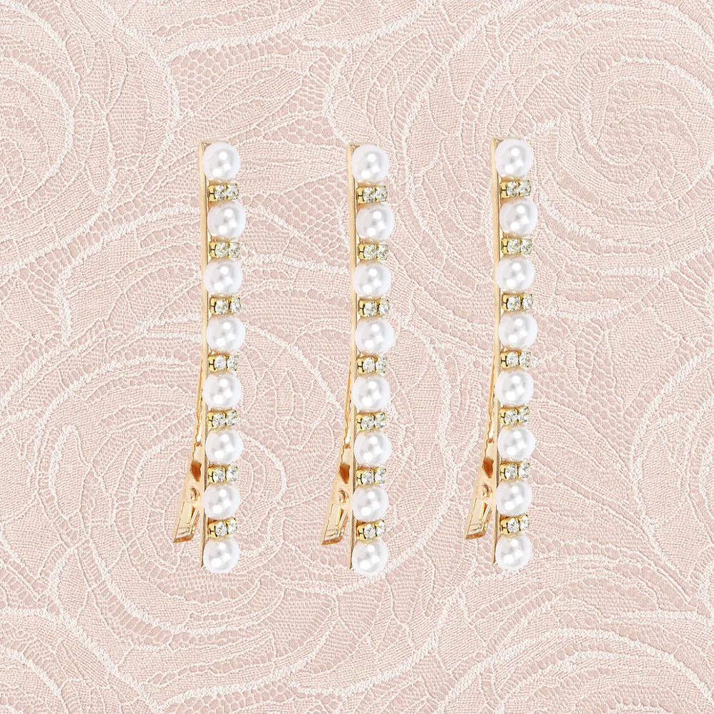 

3Pcs Pearl Hair Clips Vintage Rhinestone Barrettes Elegant Headwear for Women Girls Wedding Party Meeting Accessories