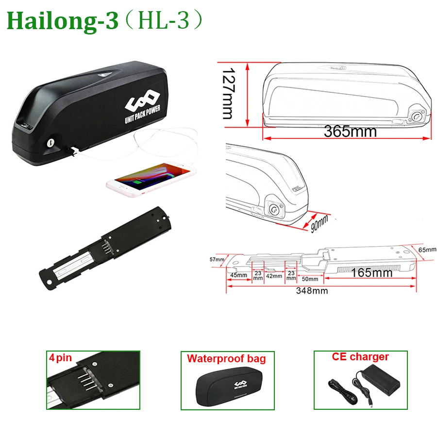 4Pin Hailong Ebike Battery 21700 36V 48V 52V 15Ah 20Ah 25Ah 50E M50T Electric Bike Lithium Pack for 1500W 1000W 750W 500W  350W