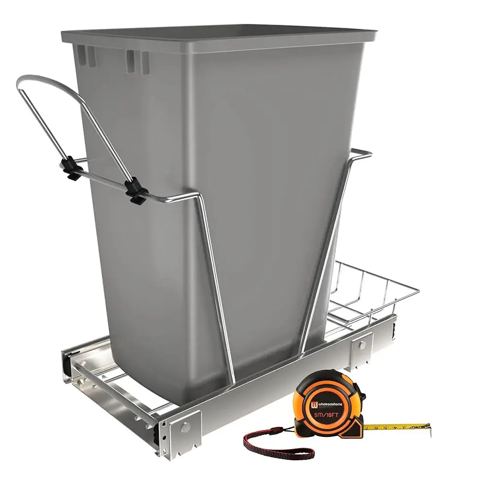 

Выдвижной мусорный бак под шкафом, 35-Qt 12 Gal, выдвижной мусорный бак для кухонного шкафа с направляющими с полным выдвижением, черный,