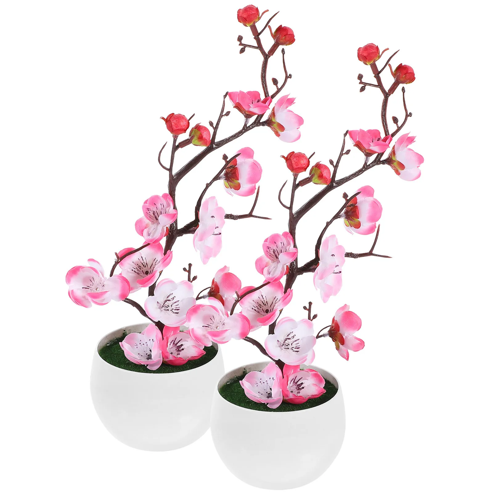

2 pcs Realistic Artificial Potted Plum Blossom Bonsai Simulation Flower Decor For Desktop Tabletop Home Office Indoor Fake Plant