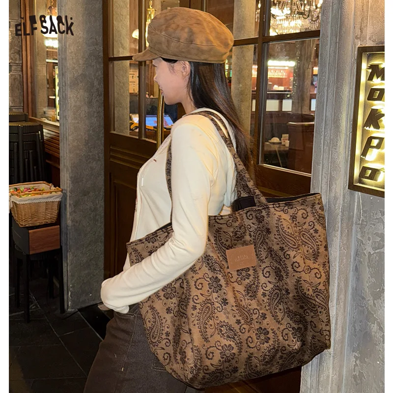 

ELFSACK Y2K Paisley Graphic Shoulder Large Capacity Canvas Bag For Women
