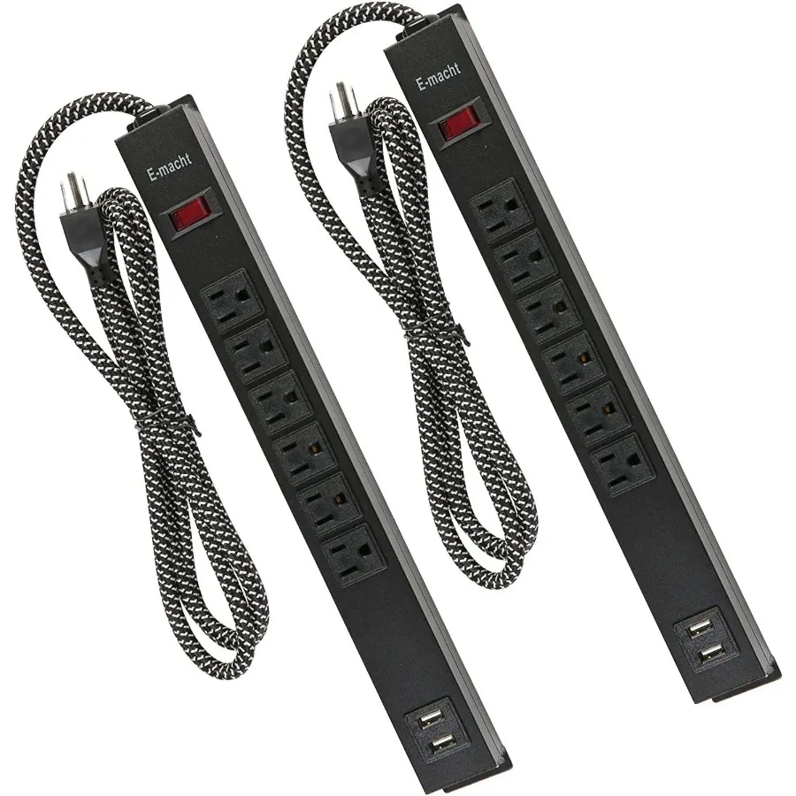 

Bosonshop 2 Pack Long Power Strip Surge Protector 6 Metal Power Outlets 2 USB Ports 6 ft Long Extension Cord