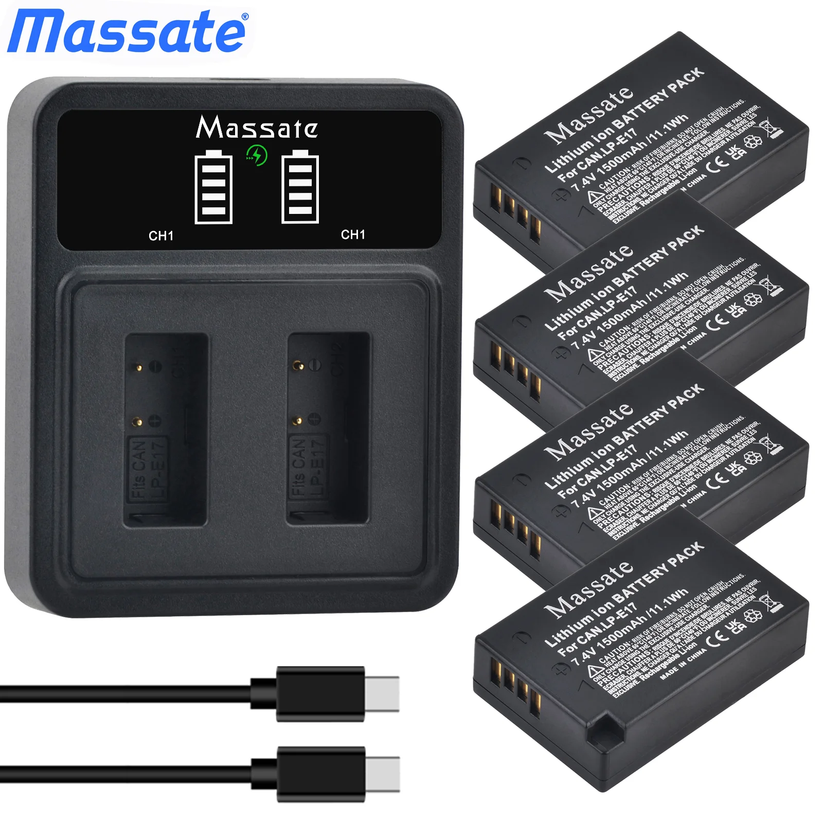 

Massate LP-E17 LPE17 LP E17 Battery +USB Dual Charger for Canon EOS R8 RP R50 200D 250D M3 M5 M6 750D 760D T6s 800D 8000D 77D