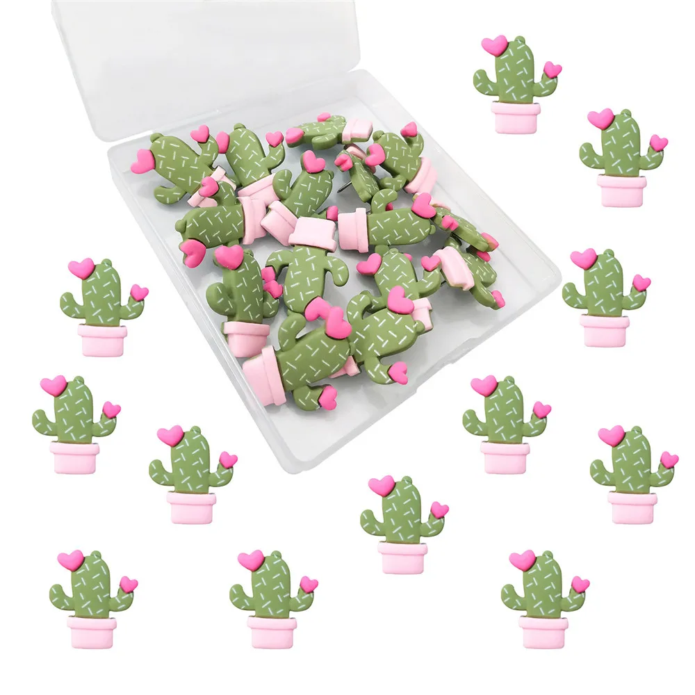 15pcs Cactus Decorative Drawing Pins Office Supplies Kawaii Pushpins Resin Cactus Thumb Tacks Cute Push Pins For Cork Boards