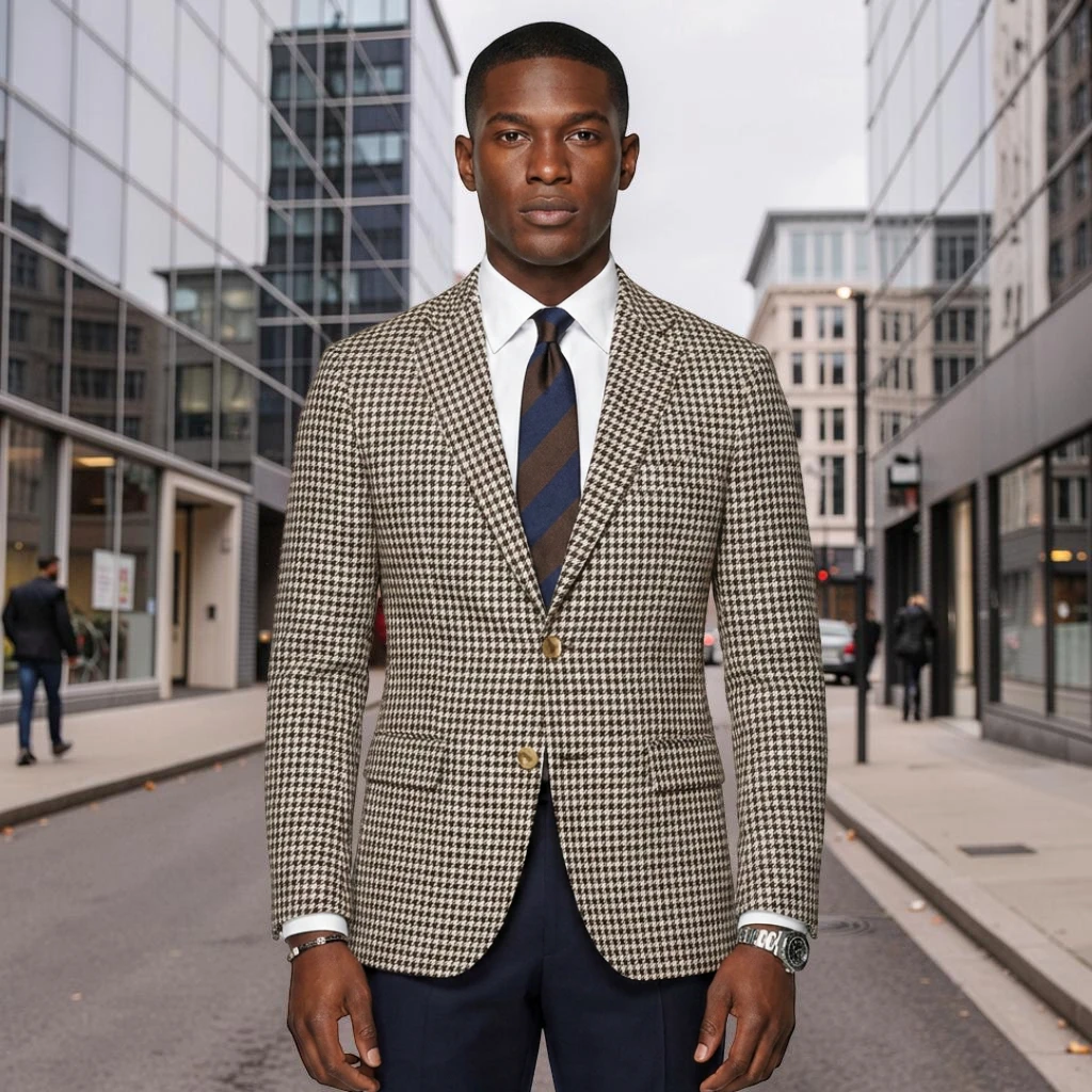 

Plaid Men Blazer 1 Piece Notched Lapel Slim Fit Suit Jacket with 2 Side Slit Check Houndstooth Casual Business Male Fashion Suit