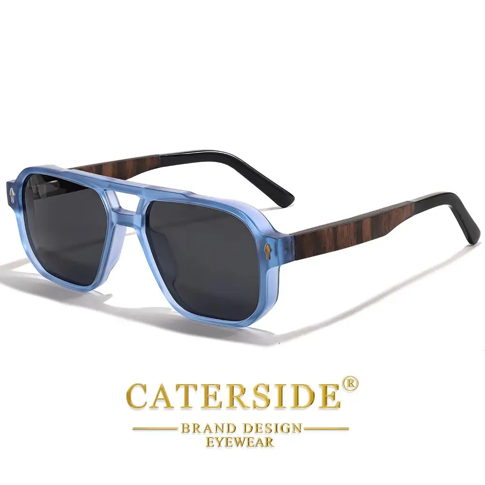 CATERSIDE Modische polarisierte Sonnenbrille für Herren, Holzbeine, flaches Doppelbrücken-Design, Sonnenbrille für Damen, Outdoor-Sommerbrille – Detail 11