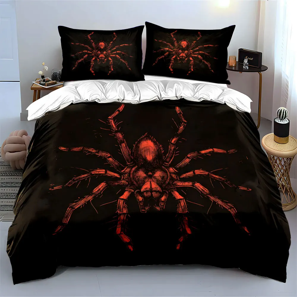 Red Spider Textured Artwork Pattern Duvet Cover Set Digital Print Colorful Polyester Bedding with Zipper Closur for kids gifts