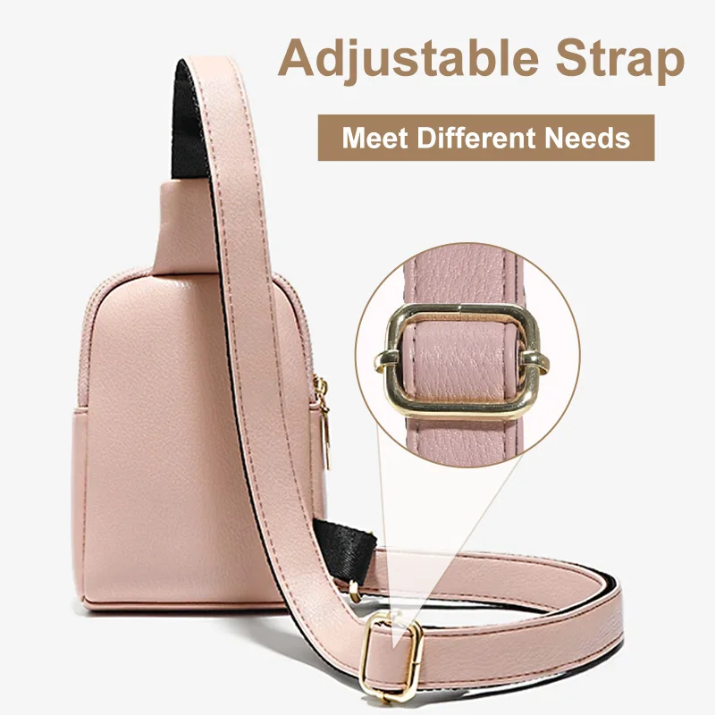 Trendy Diagonal Bag Women Brand Leather Small Pack Banana Chest Pouch Literary Girls Pink Shoulder Pocket Outside Zipper Mochila