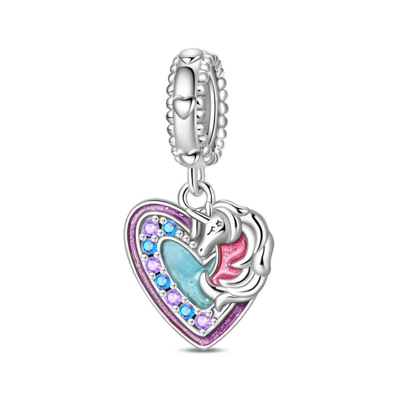 

925 Sterling Silver Love Demon Dream Horse Zircon Charms Pendant Fit 3mm Original Bracelet DIY Women Birthday Jewelry
