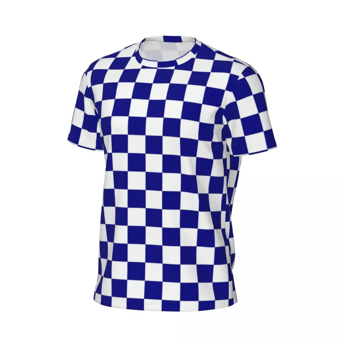 Blue And White Checkerboard Sports T-Shirt Racing Flag Checkered Popular T-Shirts Men Y2K Tee Shirt Summer Short Sleeve Clothes