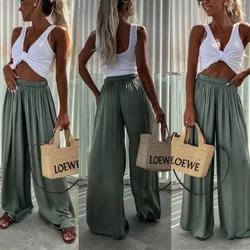 Casual Pants Women Summer Trendy Loose High Waist Solid Color Fashion Wide-leg Pants Commute Elegant Office Lady Party Trousers