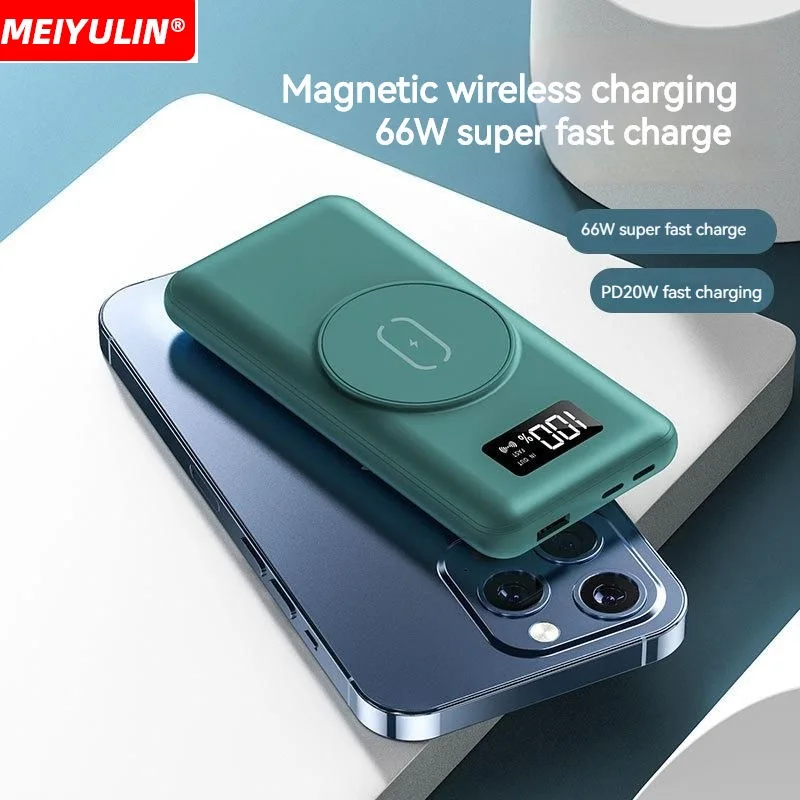 10000mAh Portable Wireless Charger Macsafe Auxiliary Spare External Magnetic Battery Pack Power Bank With Holder For Xiaomi 14