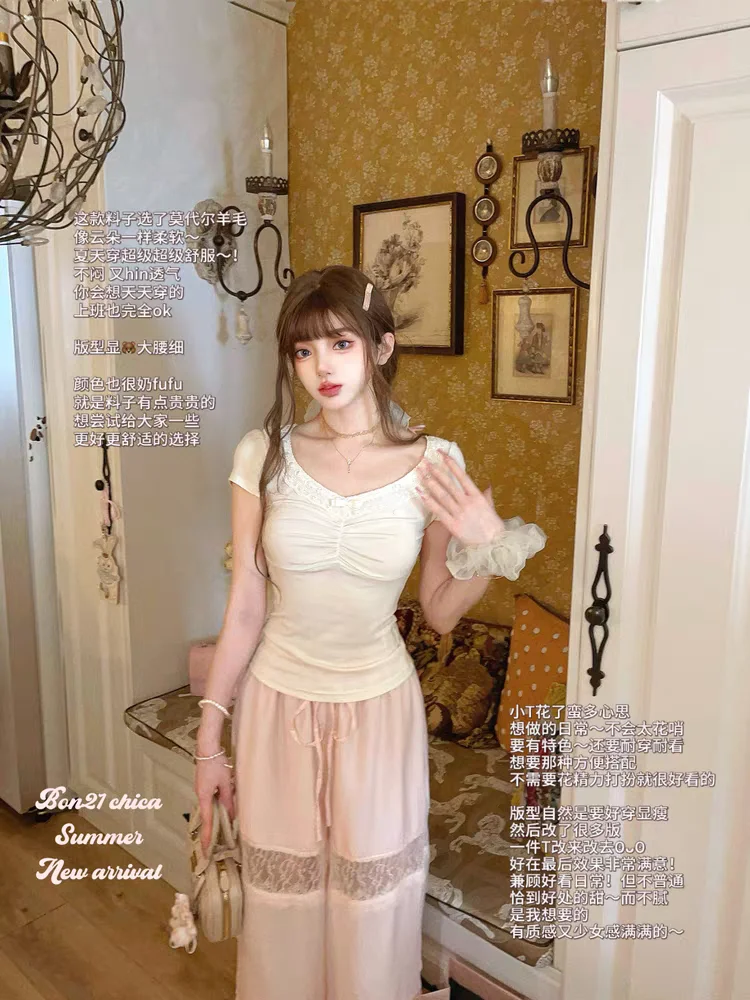 

Princess sweet lolita T-shirt bobon21 Cloud touch feeling Skin friendly Modal Wool T-shirt T2407