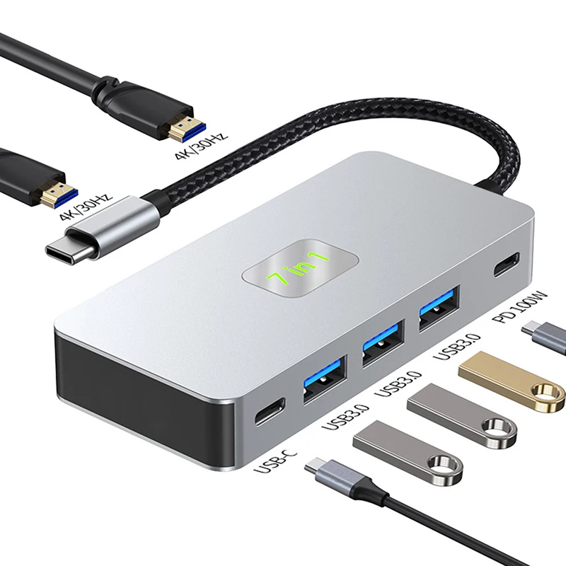 

USB C-концентратор, 4K, переключатель управления, 3 монитора, преобразователь синхронного дисплея, 4 порта, USB-диск типа C, адаптер расширения PD 100 Вт, зарядная док-станция