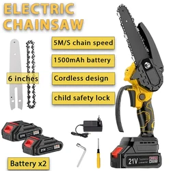 6 Inch Handheld Electric Saw Rechargeable Chainsaw Mini Pruning Saw Cordless Chain Saw Garden Woodworking Power Tool