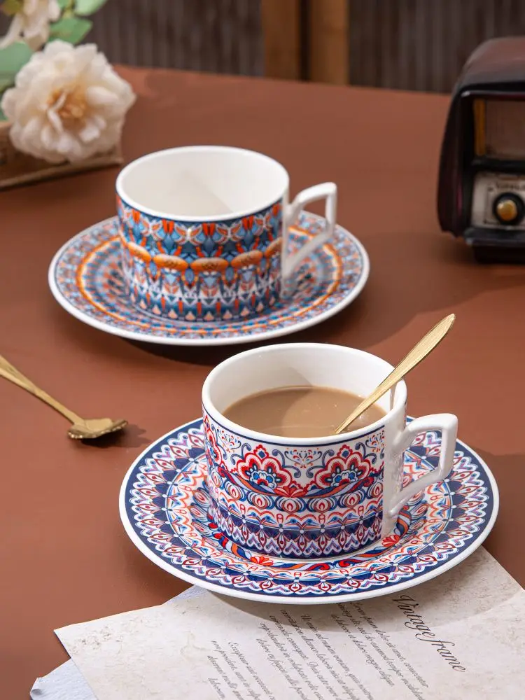 

Bohemian ceramic coffee cup and saucer set, high-end exquisite mug, afternoon tea set, gift water set.