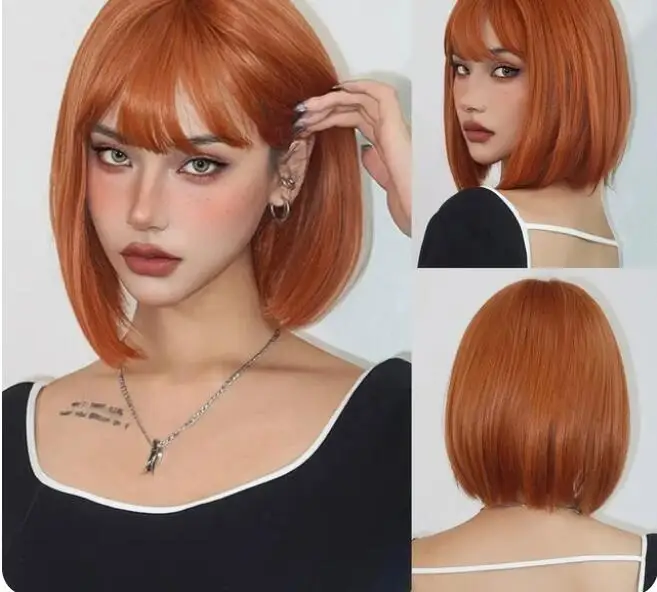 Peruca sintética loira de platina curta reta com franja para mulheres, festa cosplay, perucas de cabelo branco arroz, fibra resistente ao calor