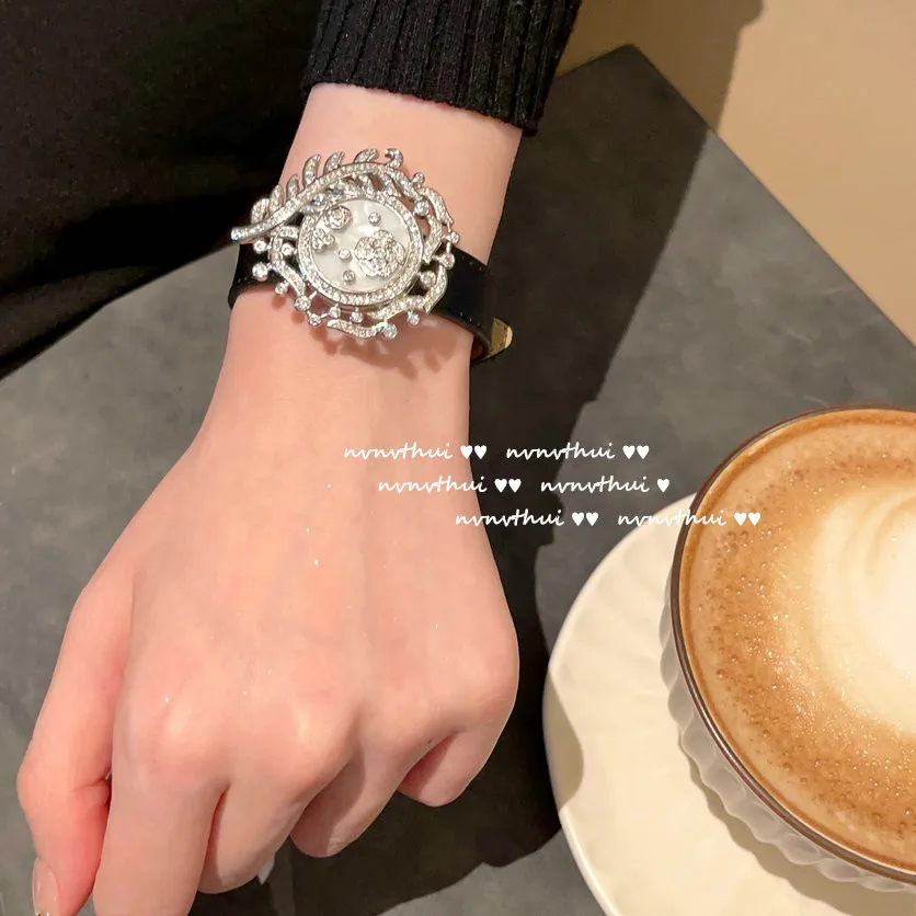 925 Sterling Silver Camellia Blossom Wristband Bracelet with PU Belt Women Exquisite Luxury CZ shell Bangles Anniversary Gift