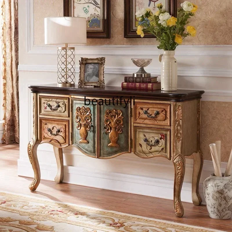 

Hallway American Retro Console Tables Living Room Wall Decoration Sideboard Cabinet Solid Wood Storage Cabinet Bedroom