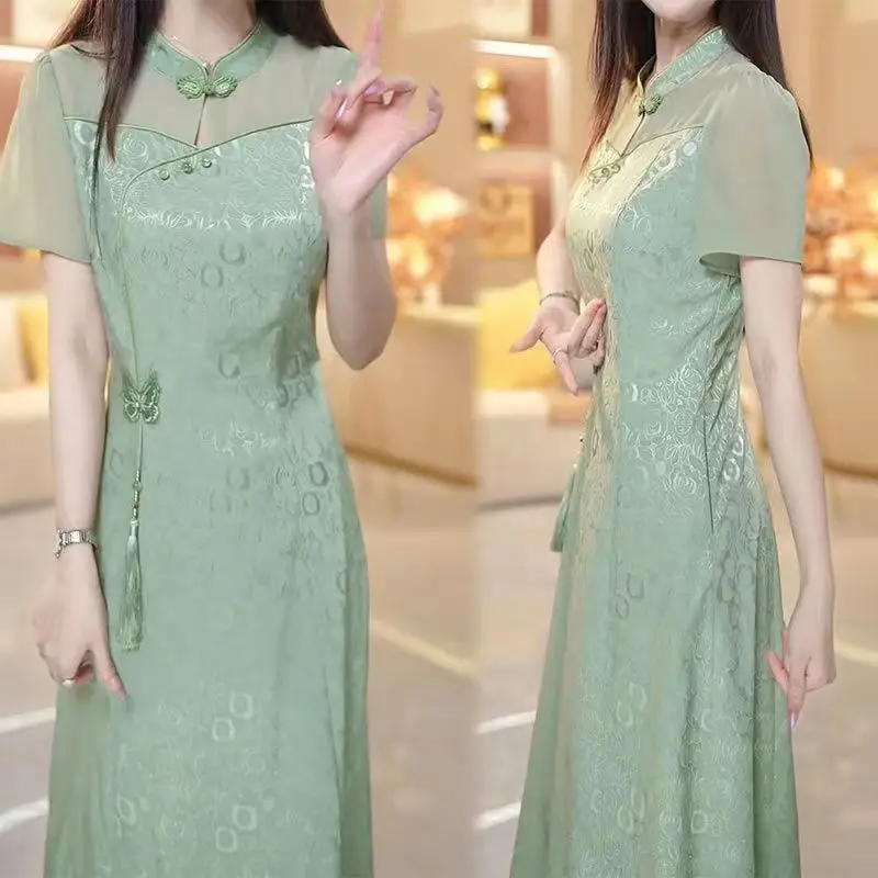 Large Size Temperament Dresses 2024 New Pattern Women\'s Clothing Summer New Chinese Style High-grade Hollow Out Slim Clothes