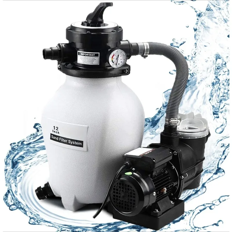 

ZZC-12-inch Sand Filter Pump System Handy 4-Way Valve for Above Ground Swimming Pools with Prefilter Pool Pump 115V 6-Foot