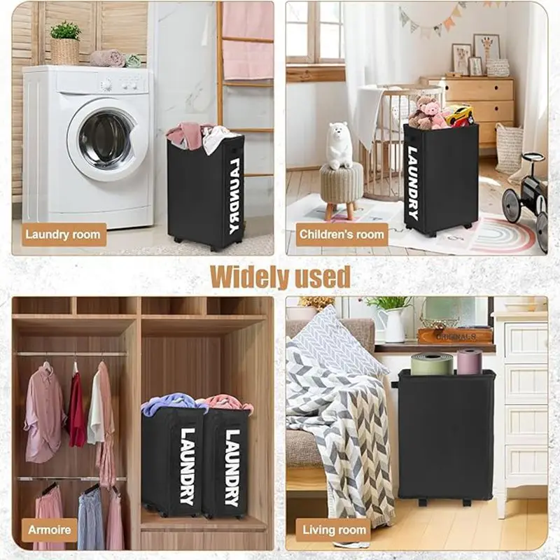 Rolling Slim Laundry Basket Laundry Hamper with Wheels and Handle Foldable Waterproof Clothes Storage Tall Laundry Basket