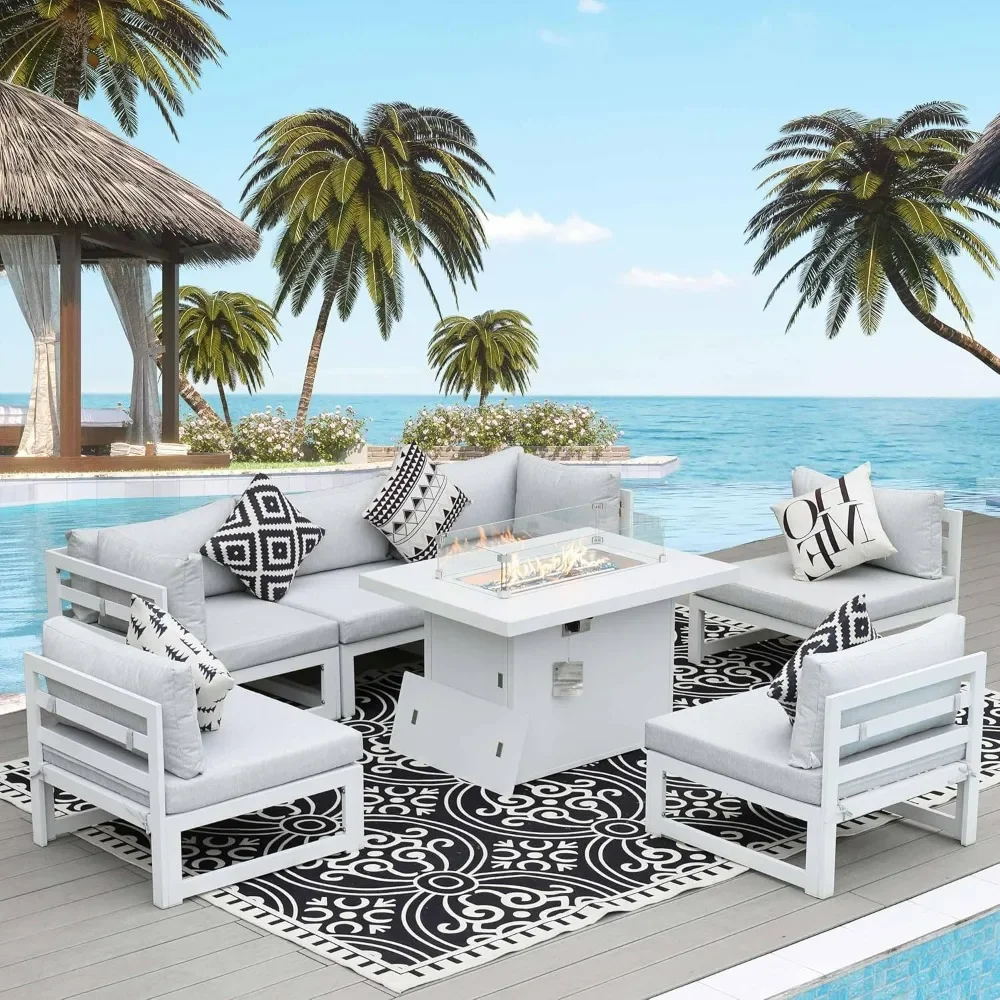 7 Pieces Patio Furniture Set with Fire Pit Table 43