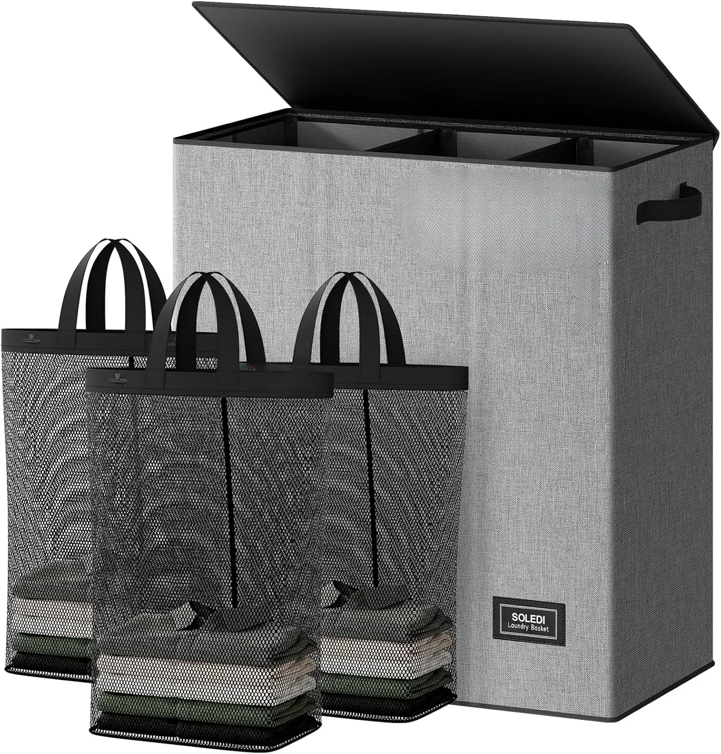 

Корзина для белья объемом 160 л, 3 секции, очень большая корзина для белья с крышкой, корзина для грязной одежды с прочной ручкой, большая корзина для белья