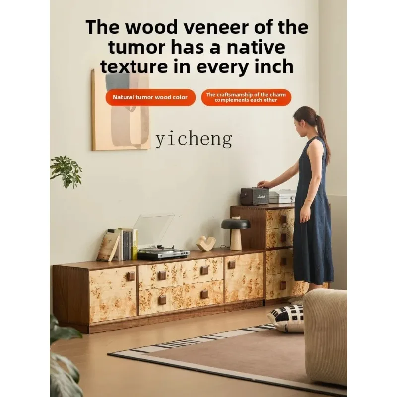 Furniture Retro Style Black Walnut TV Cabinet Cherry Wood Storage LockerD18