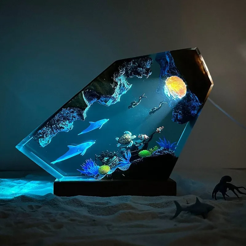 

Healing Ocean Micro Landscape Ambient Light Epoxy Night Light Send Birthday Gifts Creative Whale Desktop Decompression Ornament
