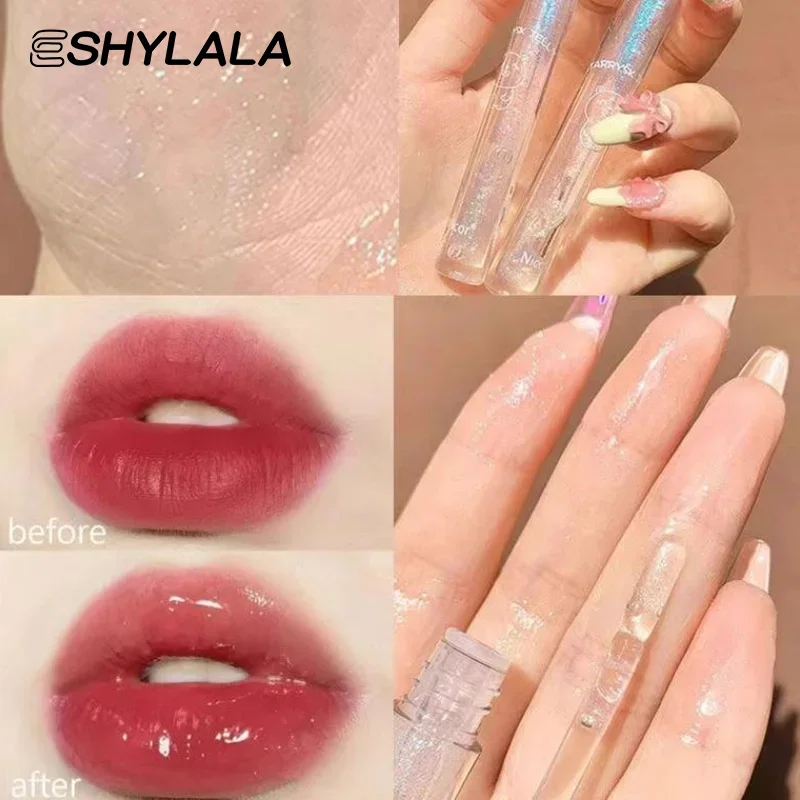 Brillo de labios transparente de diamante fino azul, esmalte de labios seductor nacarado, labios brillantes, maquillaje de bálsamo de aceite de labios de gelatina resistente al agua de larga duración