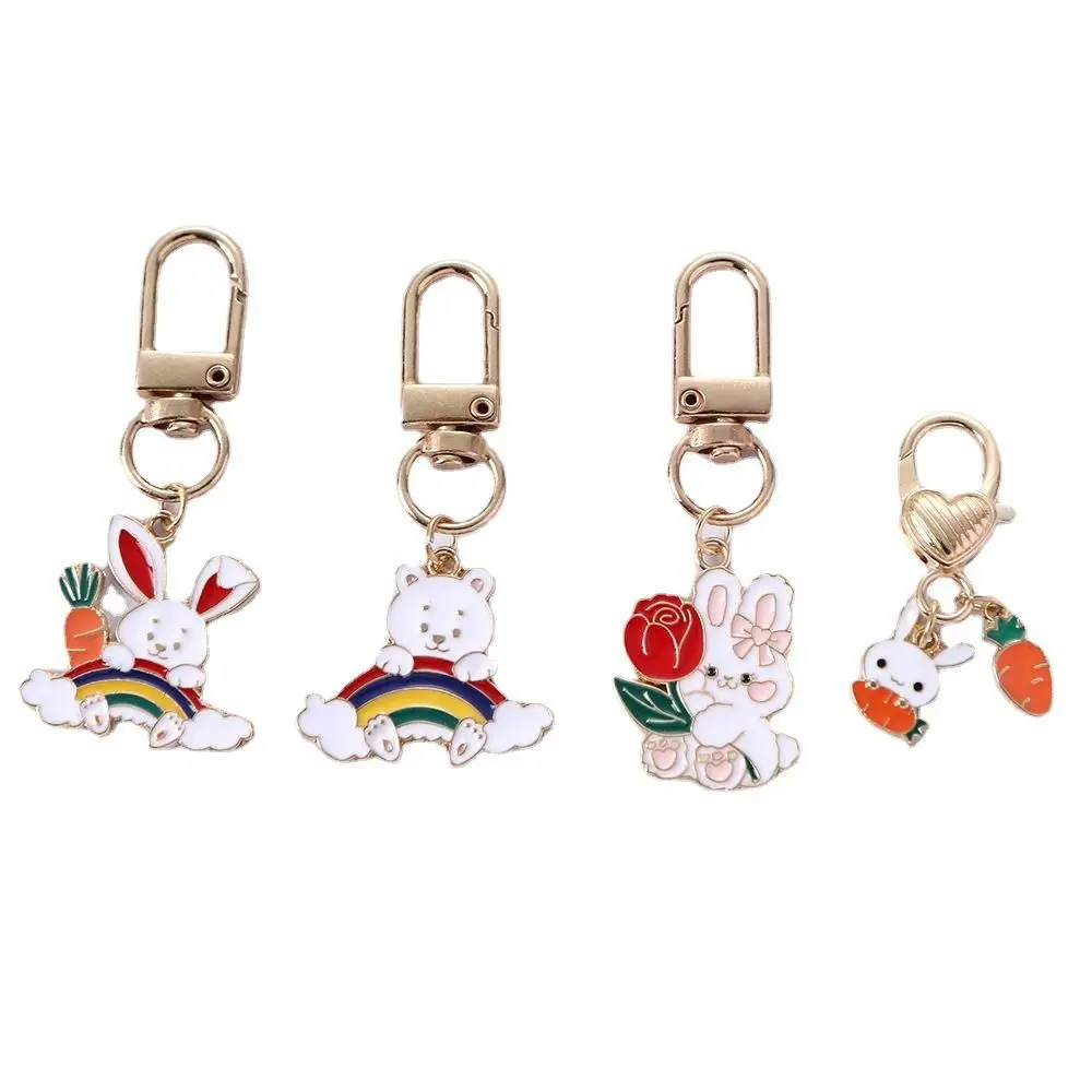 Rabbit Keychain Cute Kitten Keychain Cartoon Cat/Rabbit Shape Cat Head Keyring Alloy Rabbit Key Ring Earphone Case